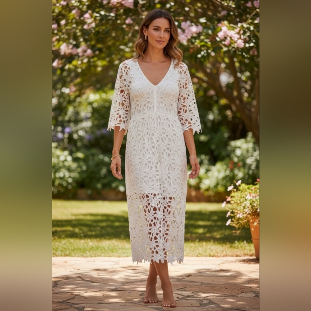 Chic White Crochet Beach Cover-Up - Picture 3 of 7